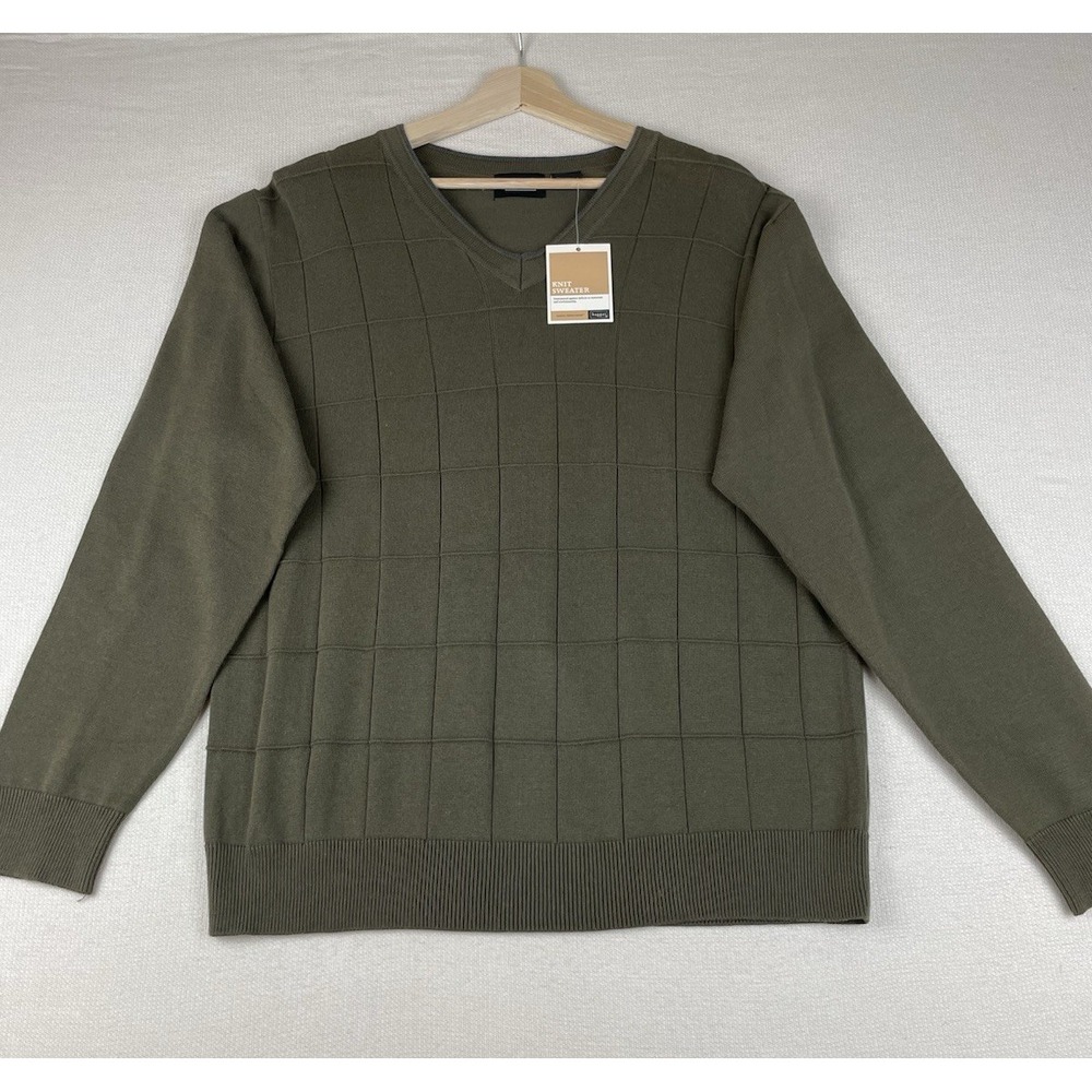 Haggar Men's V-Neck Knit Sweater Size Large New Long Sleeve Washable Preppy NWT